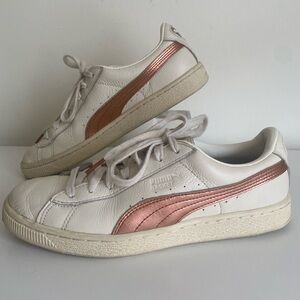 PUMA Women’s Basket Classic White & Rose Gold Metallic Sneakers Size 8